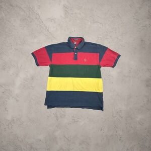 Vintage Tommy Hilfiger Colorblock Polo Shirt 90s XL Navy Red Green Yellow Boxy